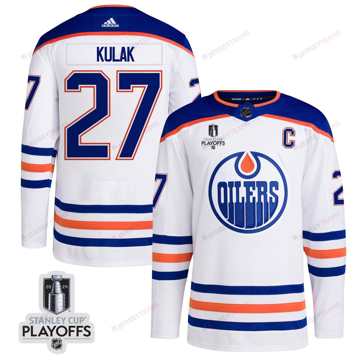 Brett Kulak 27 Edmonton Oilers 2024 NHL Playoffs Patch Away Jersey - Men, White