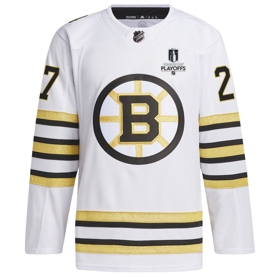 Hampus Lindholm 27 Boston Bruins 2024 NHL Playoffs Patch Away Jersey - Men, White