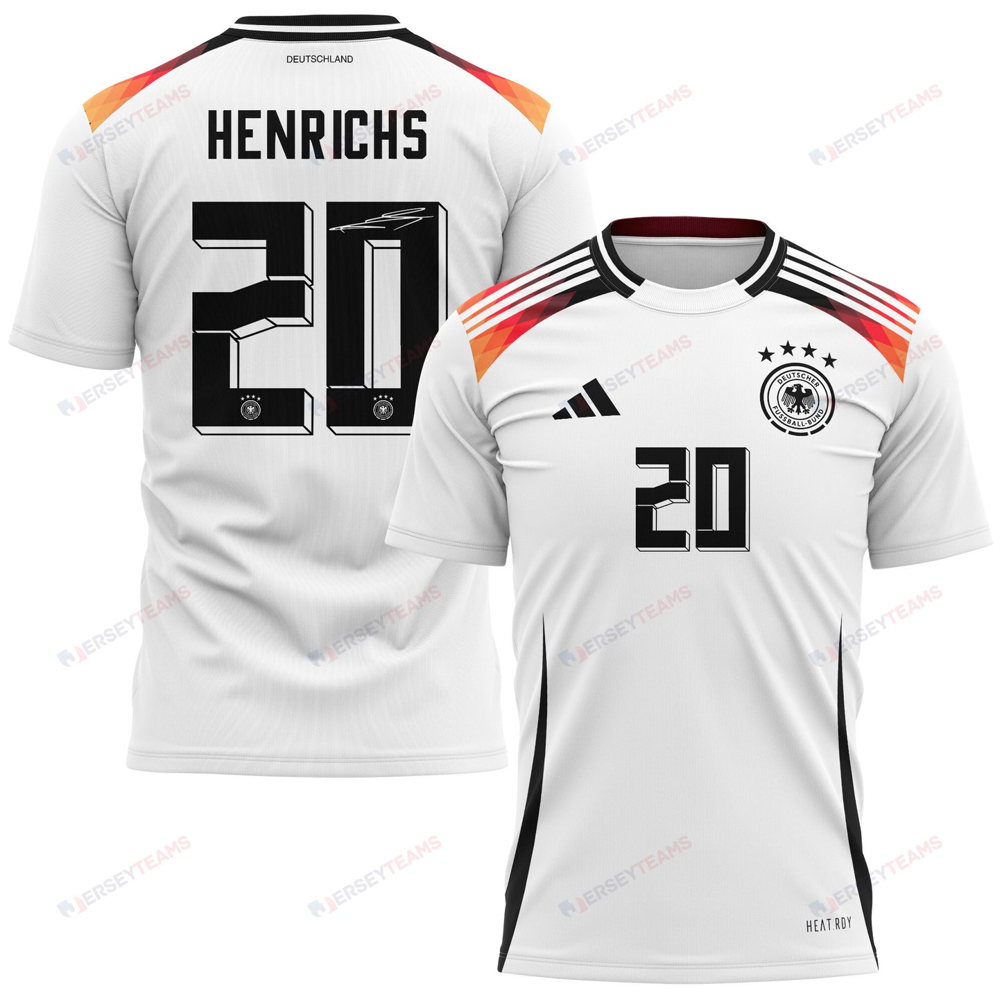 Benjamin Henrichs 20 Signed Germany National Team 2024 Home Kits AOP T-shirt Autographed- White