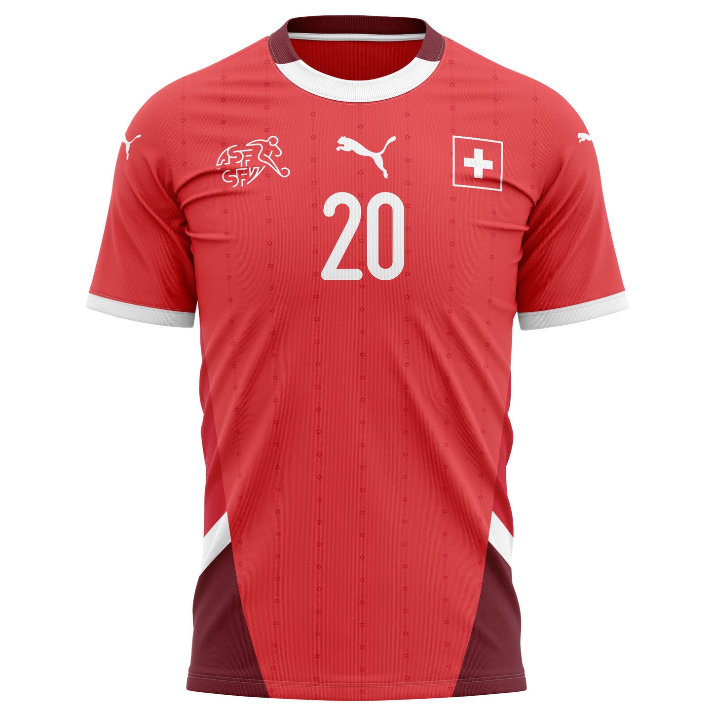 Michel Aebischer 20 Switzerland National Team 2024/25 Home Kits AOP T-shirt - Red