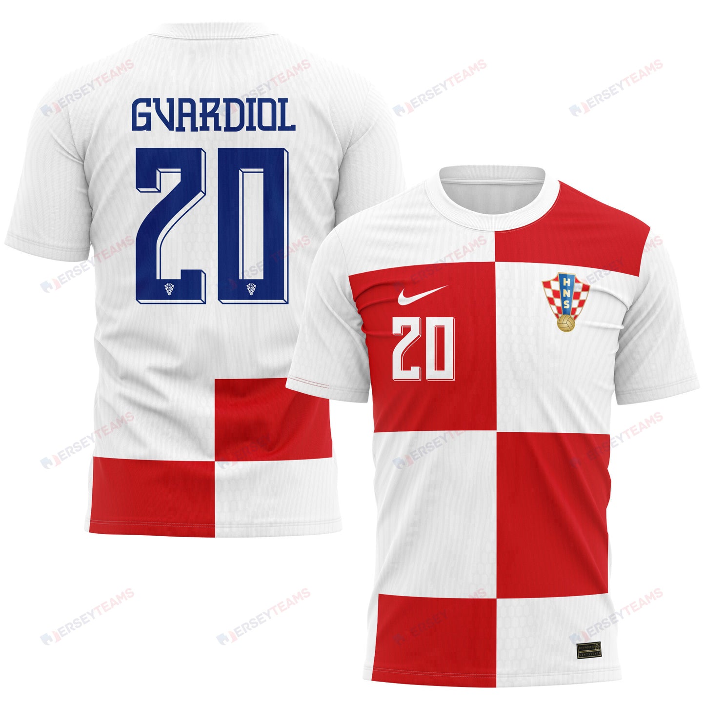 Joško Gvardiol 20 Croatia National Team 2024/25 Home Kits AOP T-shirt - White