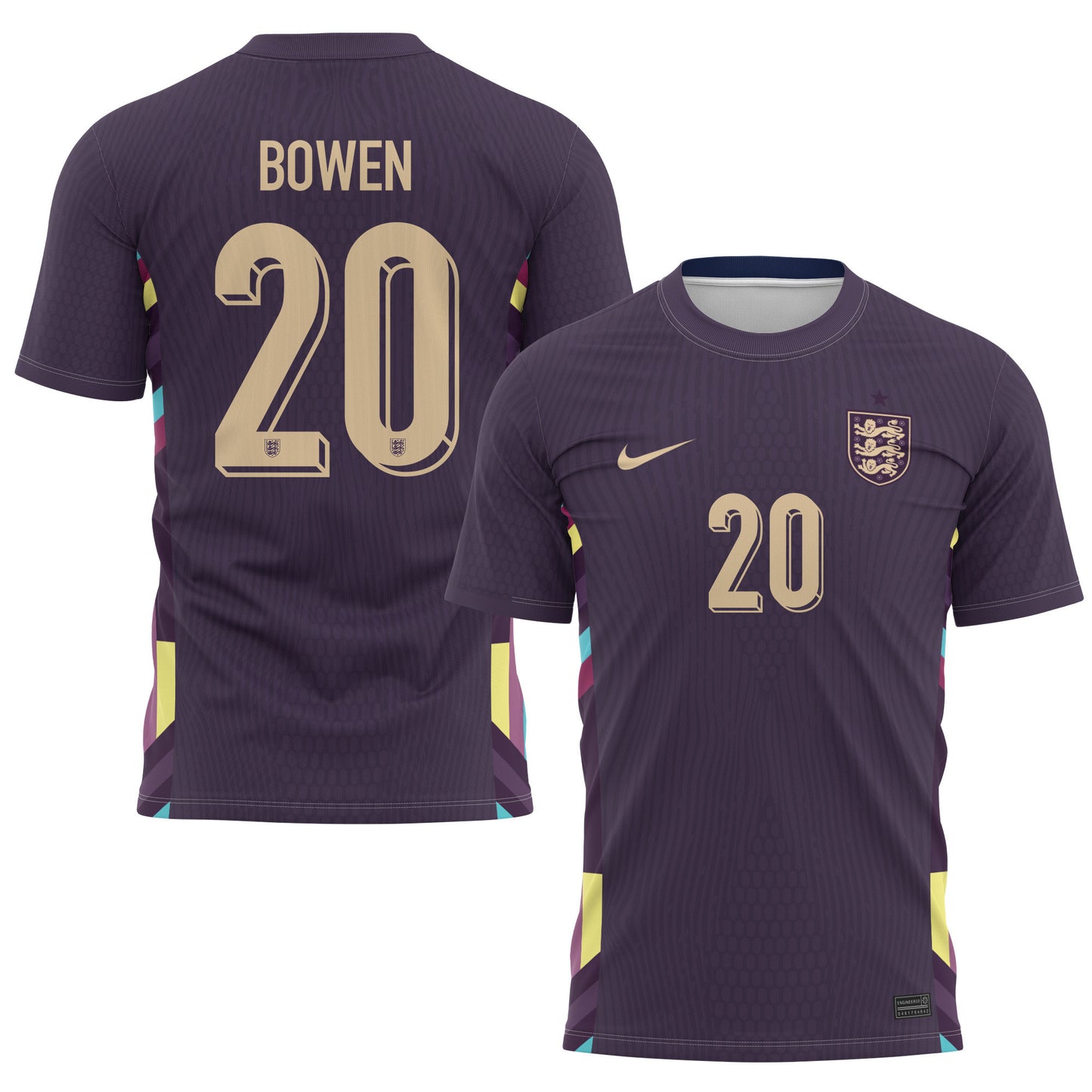 Jarrod Bowen 20 England National Team 2024 Away Kits AOP T-shirt - Purple
