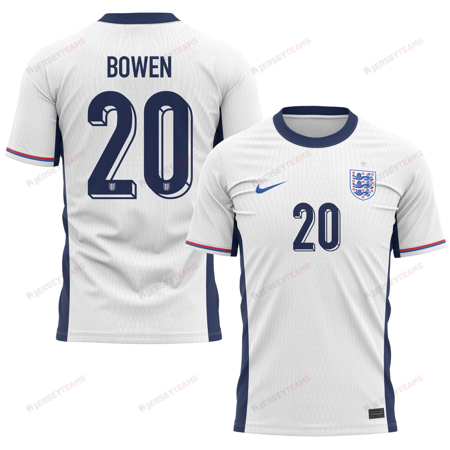 Jarrod Bowen 20 England National Team 2024 Home Kits AOP T-shirt - White