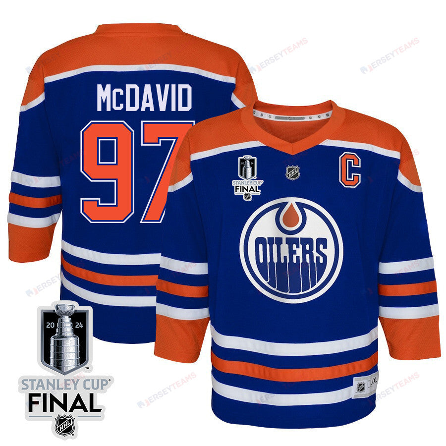 Connor McDavid 97 Edmonton Oilers 2024 STANLEY CUP Final Youth Home Jersey - Royal