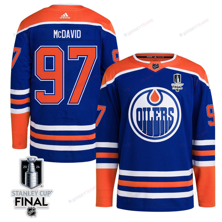 Connor McDavid 97 Edmonton Oilers 2024 STANLEY CUP Final Home Primegreen Jersey - Men, Royal