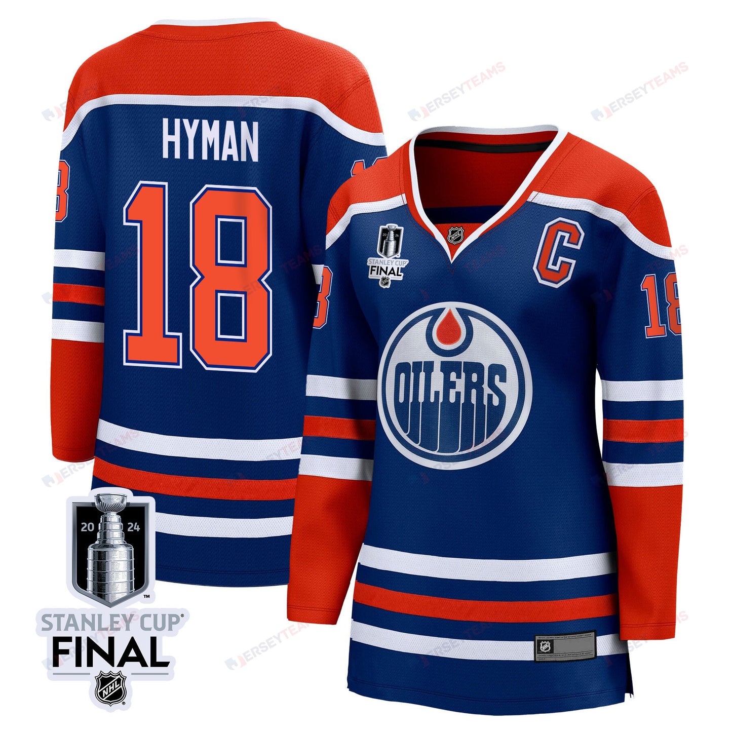 Zach Hyman 18 Edmonton Oilers 2024 STANLEY CUP Final Women's Home Jersey - Royal