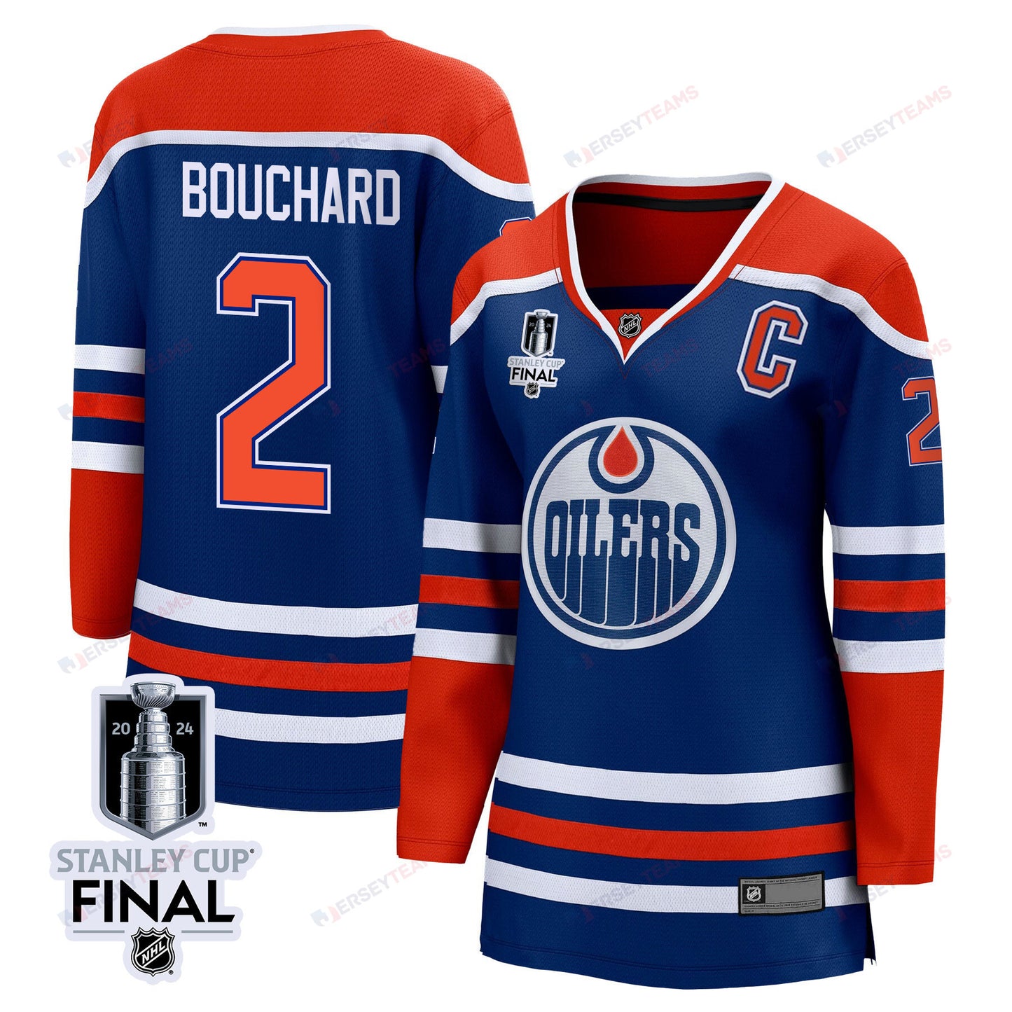Evan Bouchard 2 Edmonton Oilers 2024 STANLEY CUP Final Women's Home Jersey - Royal