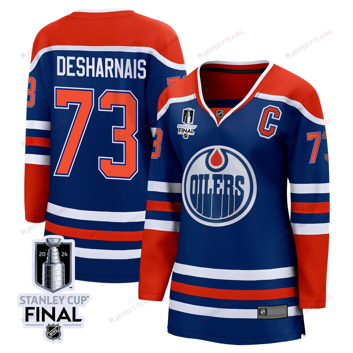 Vincent Desharnais 73 Edmonton Oilers 2024 STANLEY CUP Final Women's Home Jersey - Royal