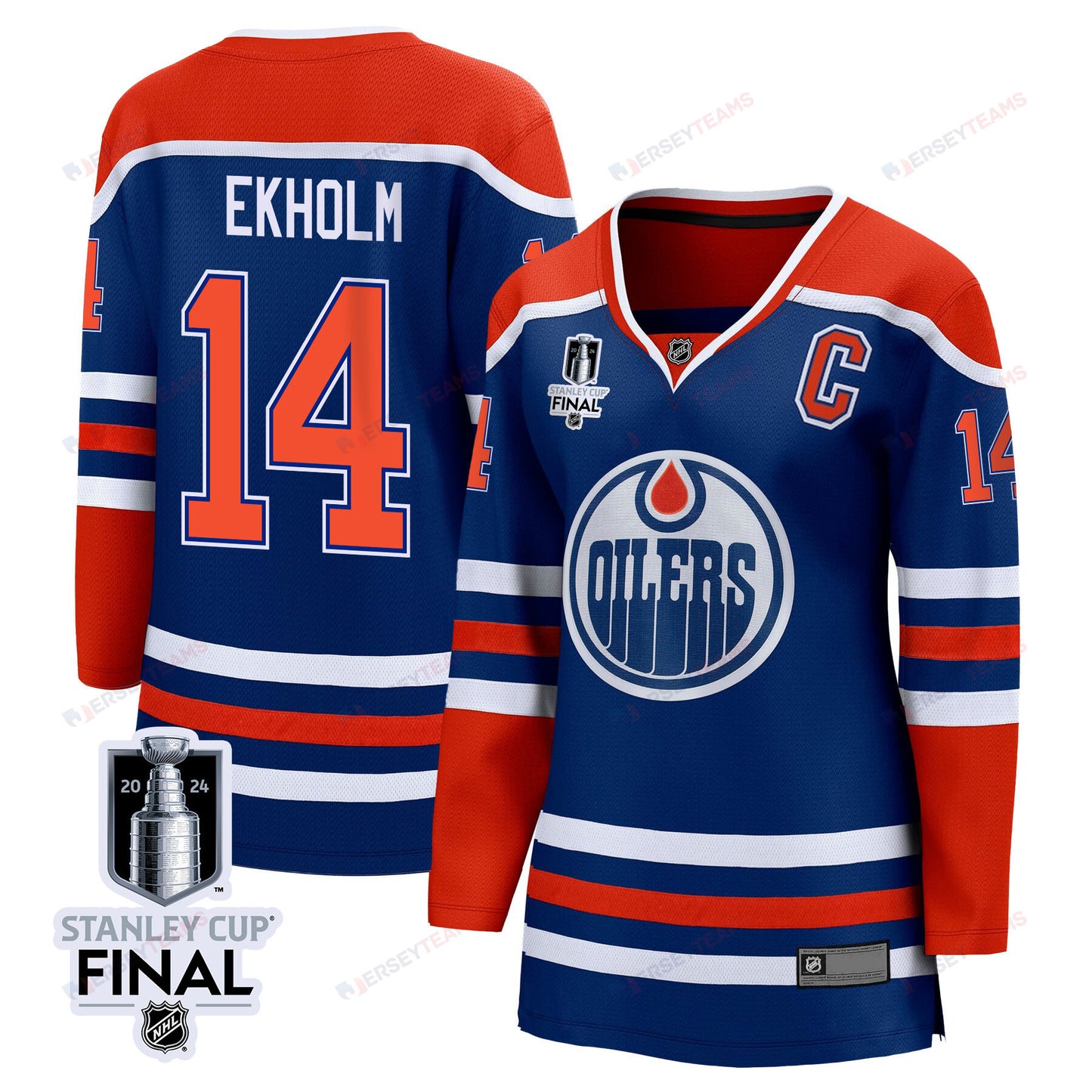 Mattias Ekholm 14 Edmonton Oilers 2024 STANLEY CUP Final Women's Home Jersey - Royal