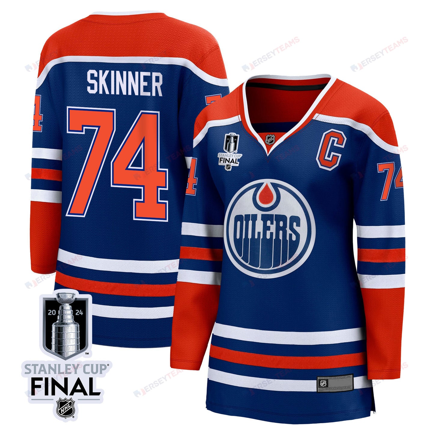 Stuart Skinner 74 Edmonton Oilers 2024 STANLEY CUP Final Women's Home Jersey - Royal
