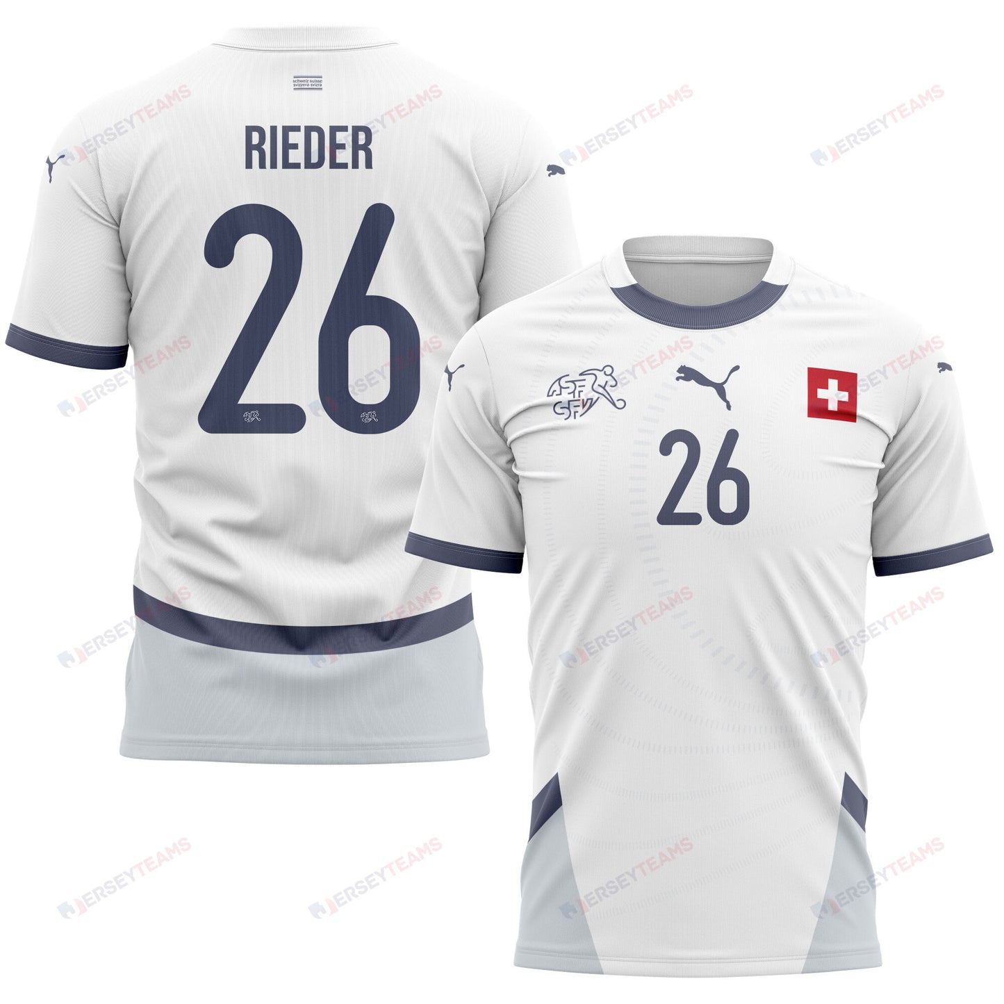 Fabian Rieder 26 Switzerland National Team 2024/25 Away Kits AOP T-shirt - White