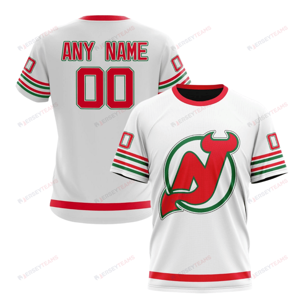 New Jersey Devils Special Whiteout Design Custom AOP T-Shirt - White