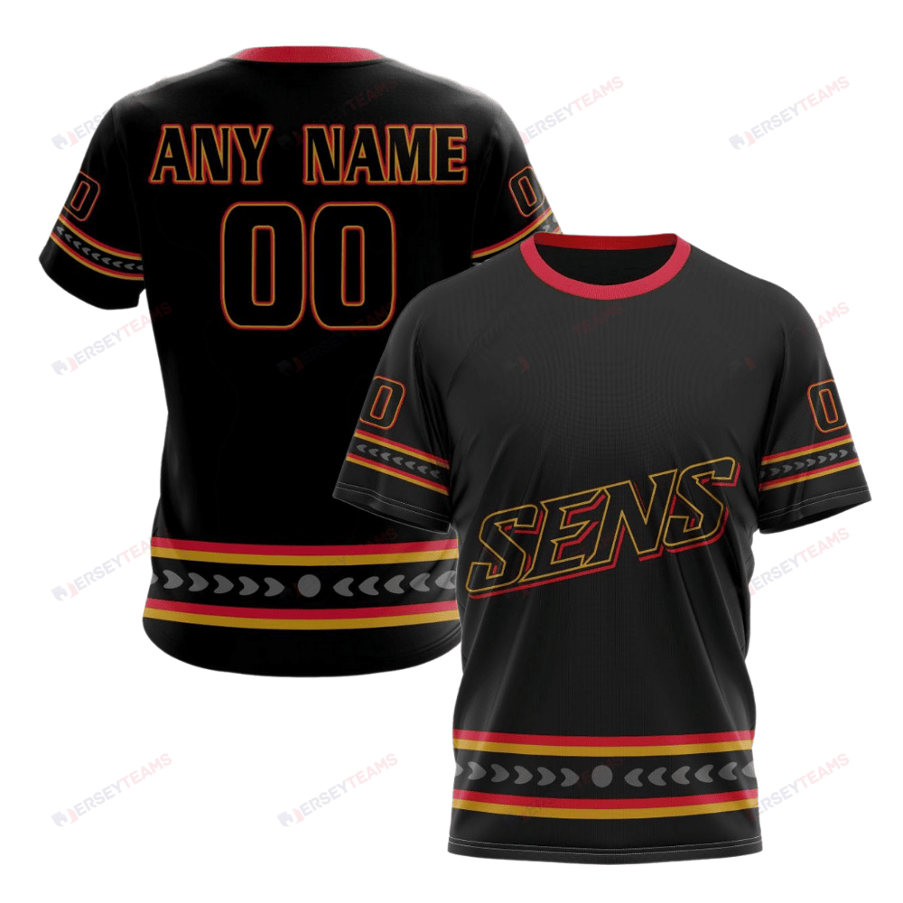Ottawa Senators Special Blackout Design Custom AOP T-Shirt - Black