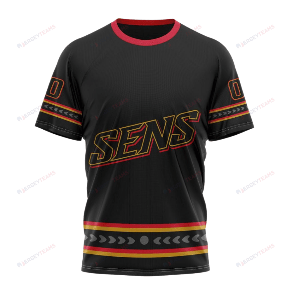Ottawa Senators Special Blackout Design Custom AOP T-Shirt - Black