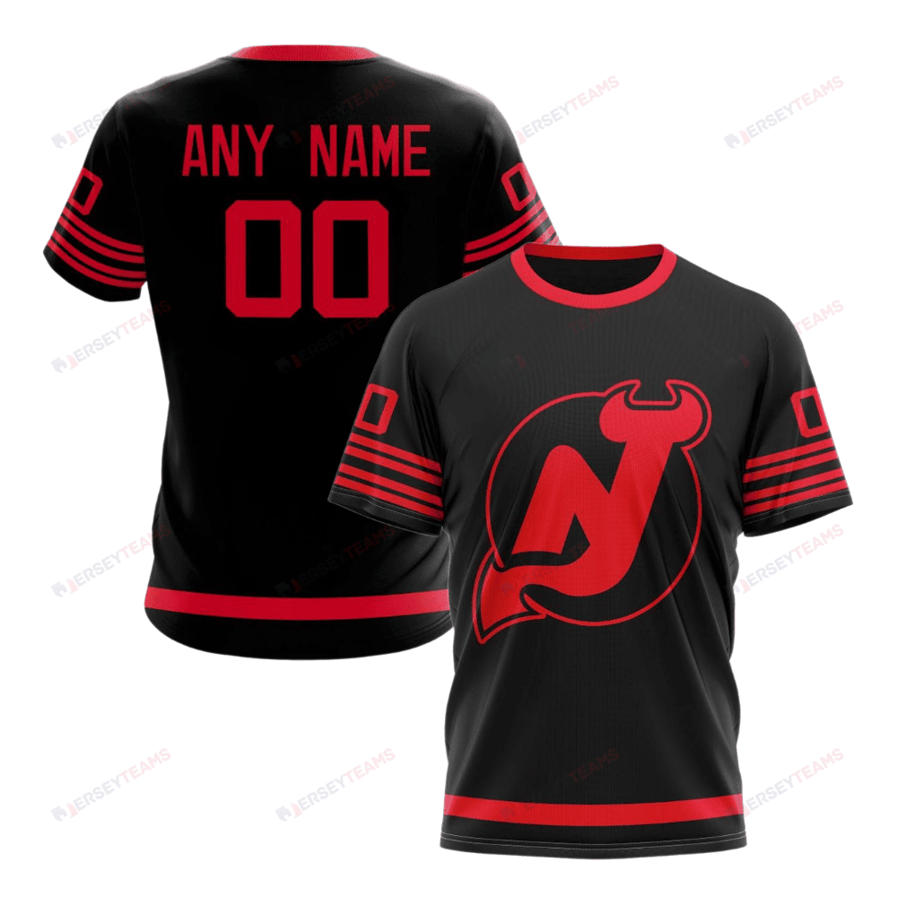 New Jersey Devils Special Blackout Design Custom AOP T-Shirt - Black