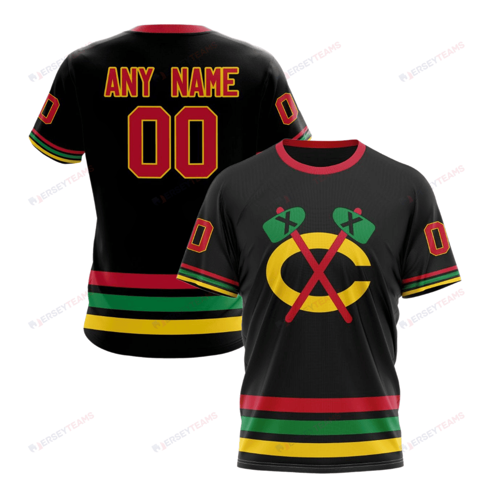 Chicago Blackhawks Special Blackout Design Custom AOP T-Shirt - Black