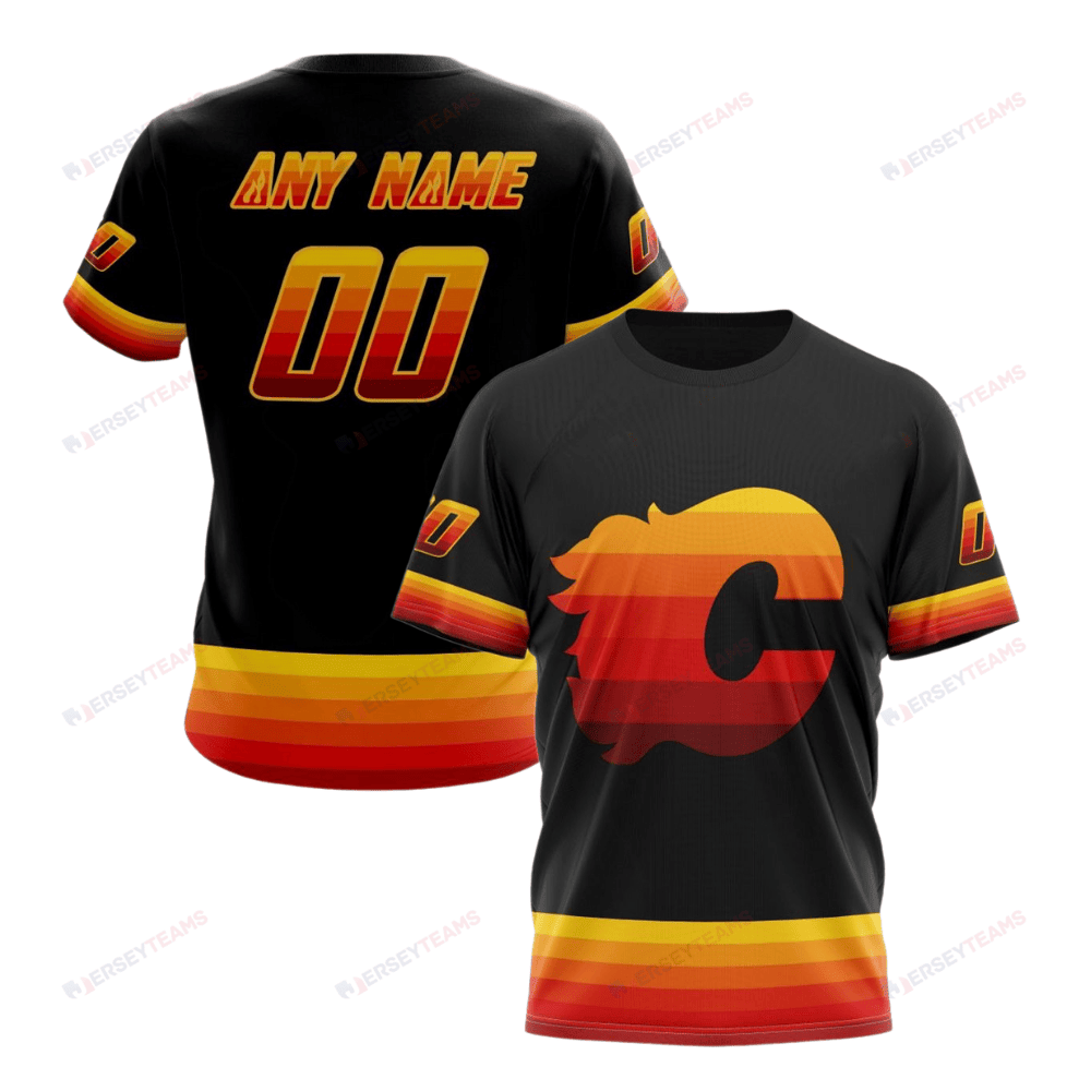 Calgary Flames Special Blackout Design Custom AOP T-Shirt - Black