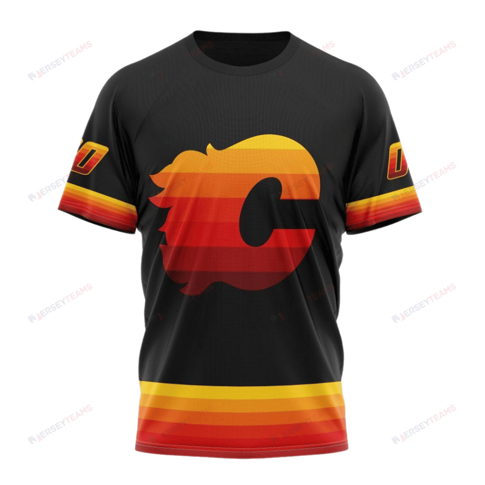 Calgary Flames Special Blackout Design Custom AOP T-Shirt - Black