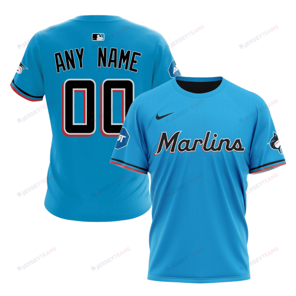 Miami Marlins 2024/25 Alternate Kits Custom AOP T-Shirt - Sky Blue