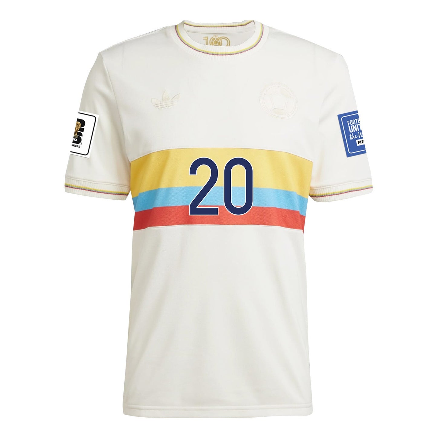 Juan Quintero 20 Colombia 2024 100th Anniversary Jersey & 2026 FIFA World Cup Qualifiers Patch - Men, Chalk White