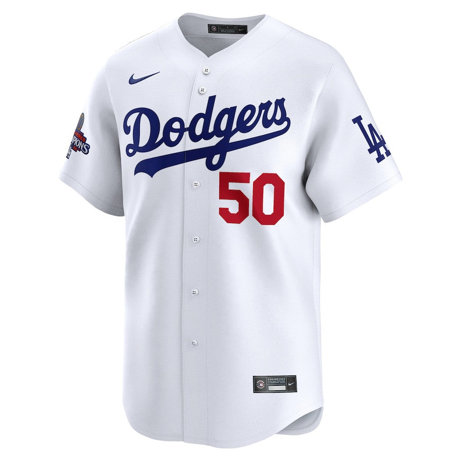Mookie Betts 50 Los Angeles Dodgers 2024 World Series Champions Home Limited Player Men Jersey - White