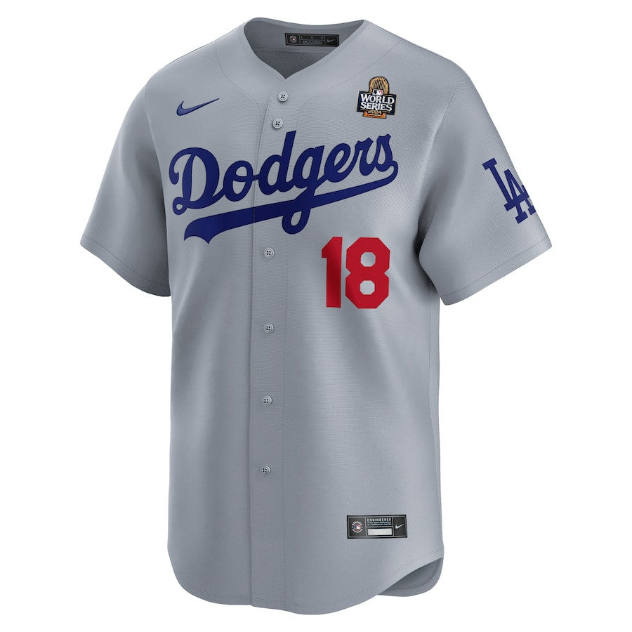 Yoshinobu Yamamoto 18 Los Angeles Dodgers 2024 World Series Alternate Limited Player Men Jersey - Gray