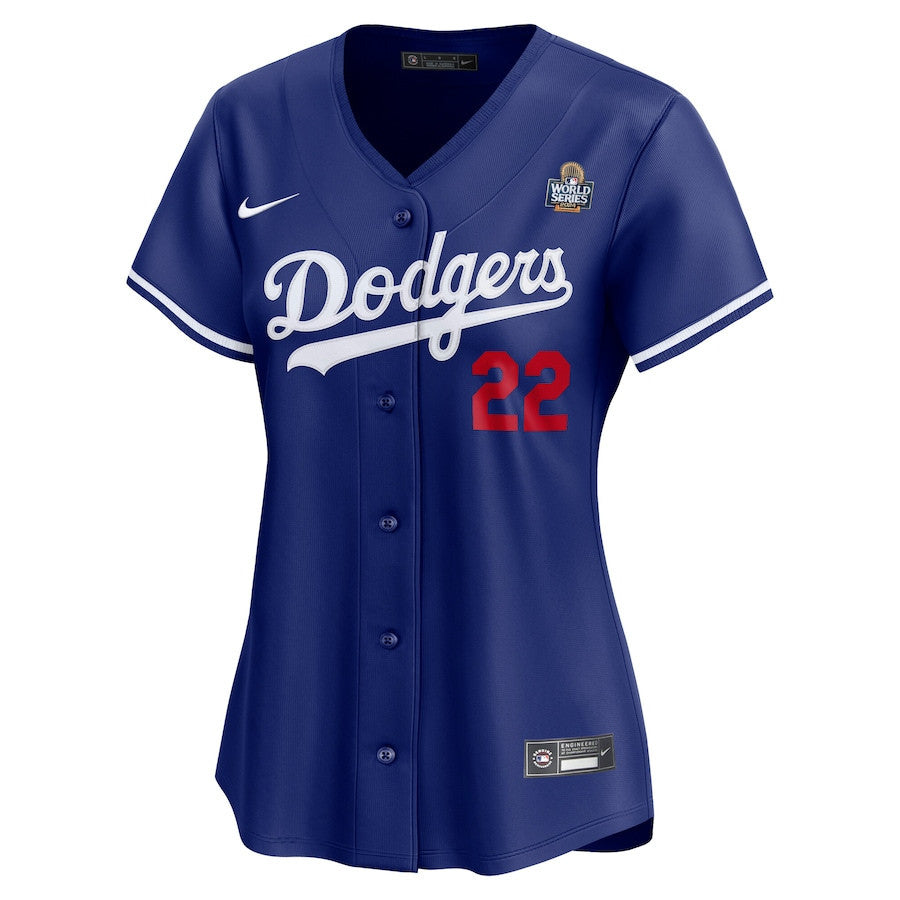 Clayton Kershaw 22 Los Angeles Dodgers Women's 2024 World Series Alternate Limited Jersey - Royal