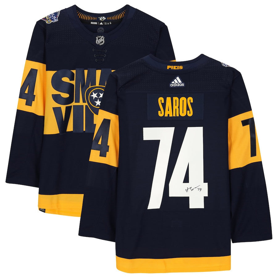 Juuse Saros 74 Signed Nashville Predators Autographed 2022 Stadium Series Jersey - Navy