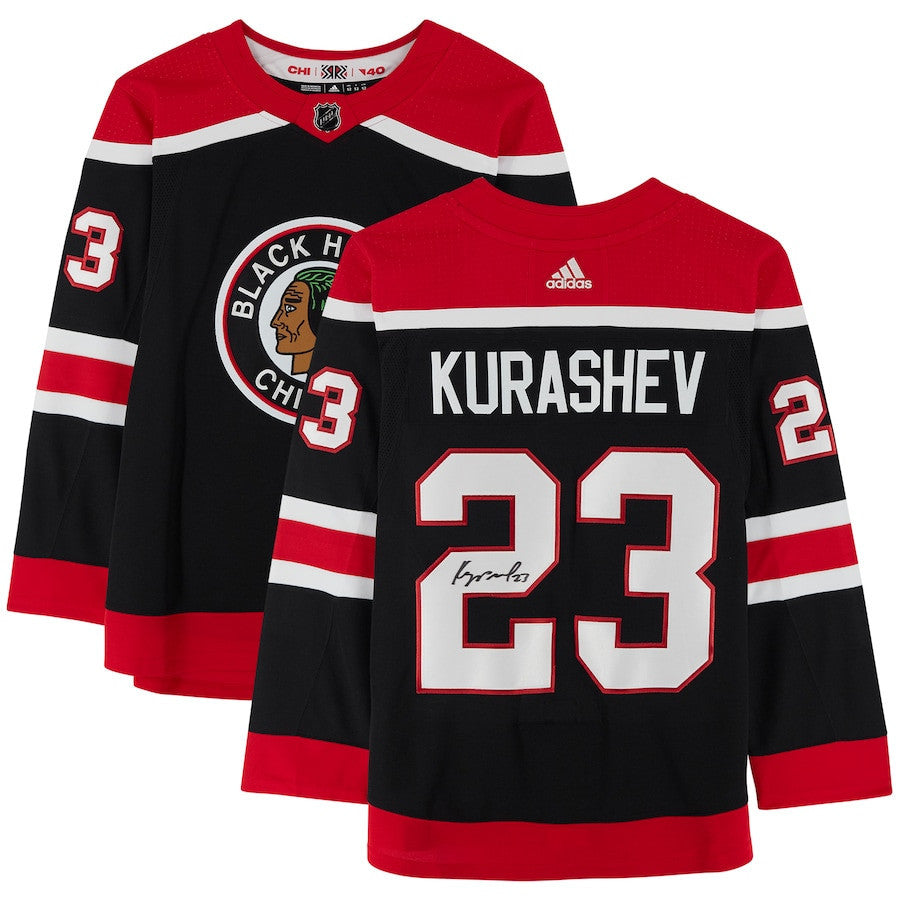 Philipp Kurashev 23 Signed Chicago Blackhawks Autographed 2020-21 Reverse Retro Jersey - Black