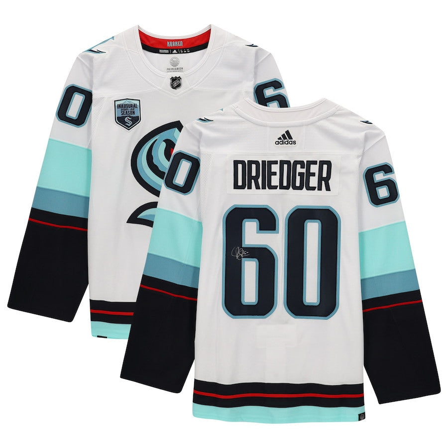 Chris Driedger 60 Signed Seattle Kraken Autographed Inaugural Season Patch Jersey - White
