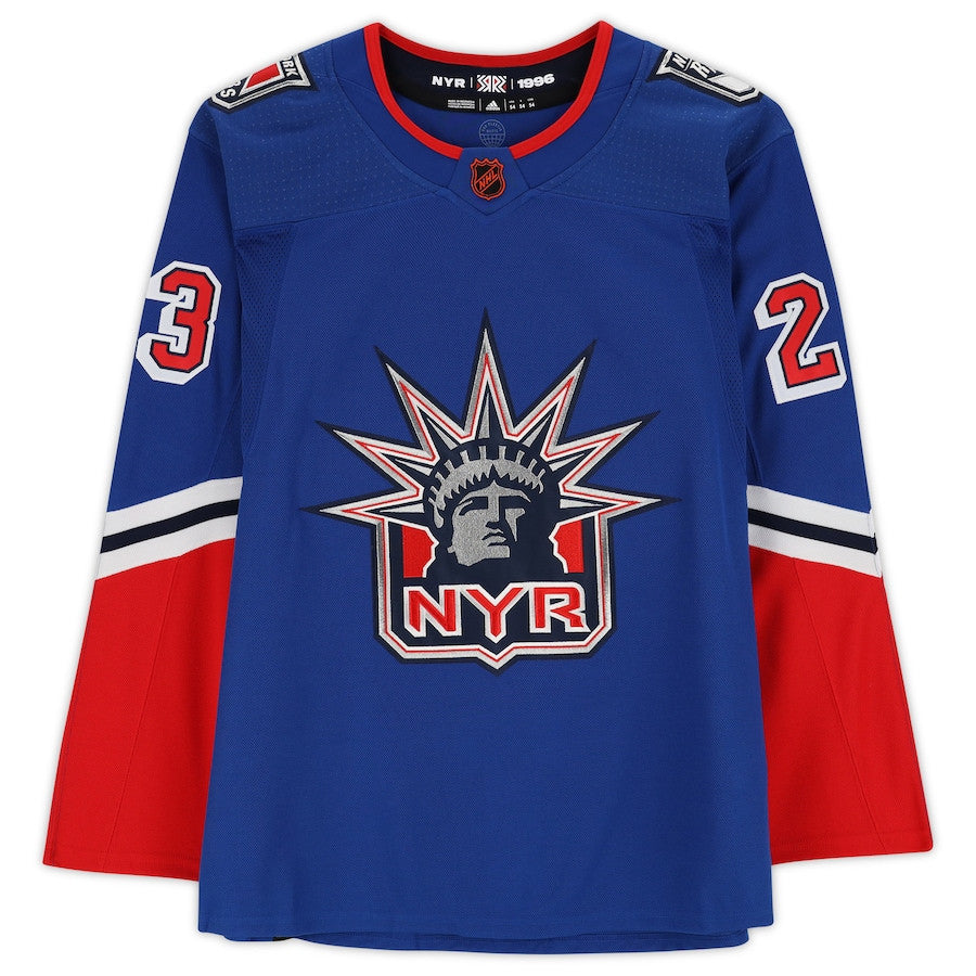 Adam Fox 23 Signed New York Rangers Autographed 2022-23 Reverse Retro Jersey - Blue