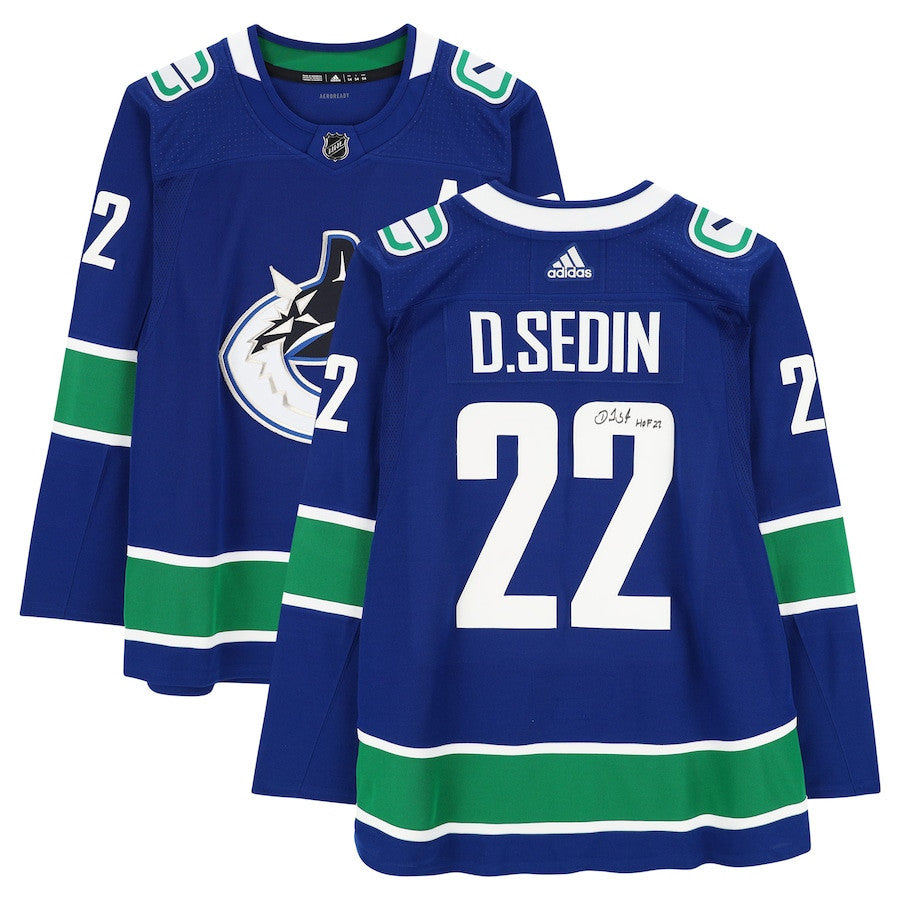 Daniel Sedin 22 Signed Vancouver Canucks Autographed with "HOF 2022" Inscription Jersey - Blue