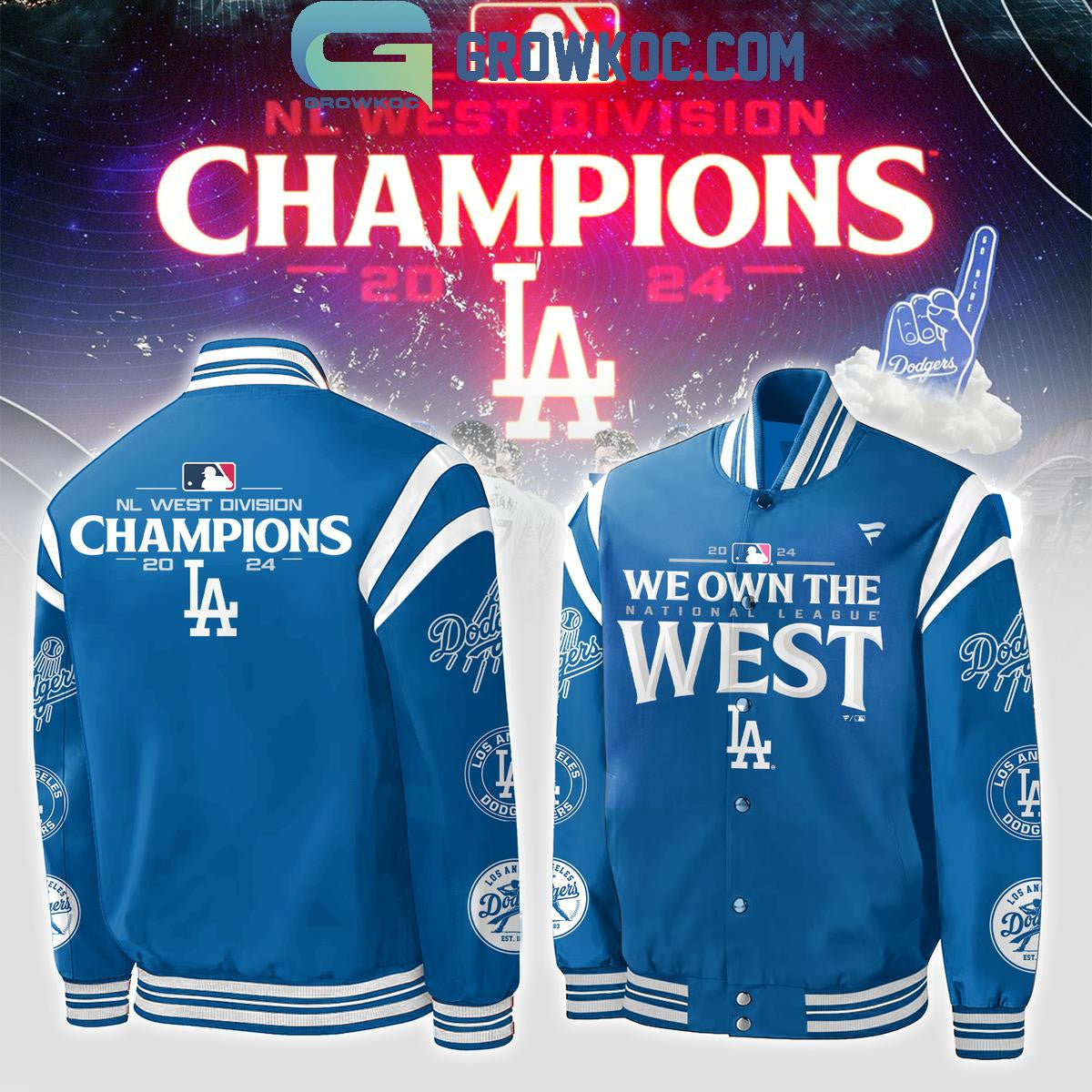 Los Angeles Dodgers 2024 NL West Champions Celebration Baseball Jacket - All Over Printed - Blue - All-Over-Printed Jacket