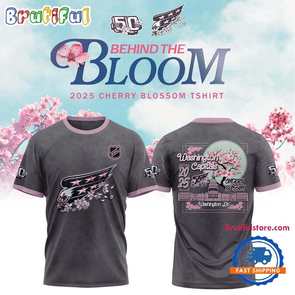 Washington Capitals 50th Anniversary Cherry Blossom All Over Printed T-shirt - Gray