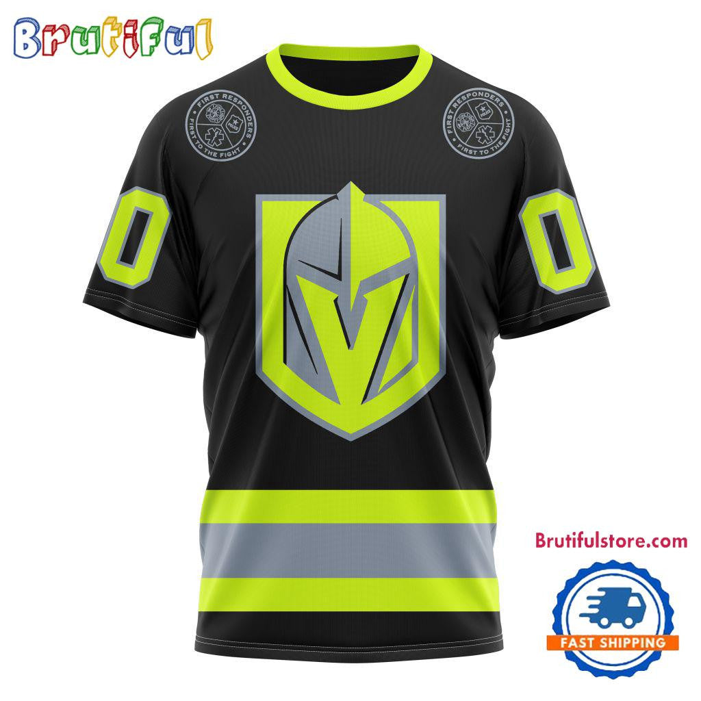 Vegas Golden Knights Specialized FireFighter Uniforms Color Design Custom Name Number All Over Printed T-shirt - Black