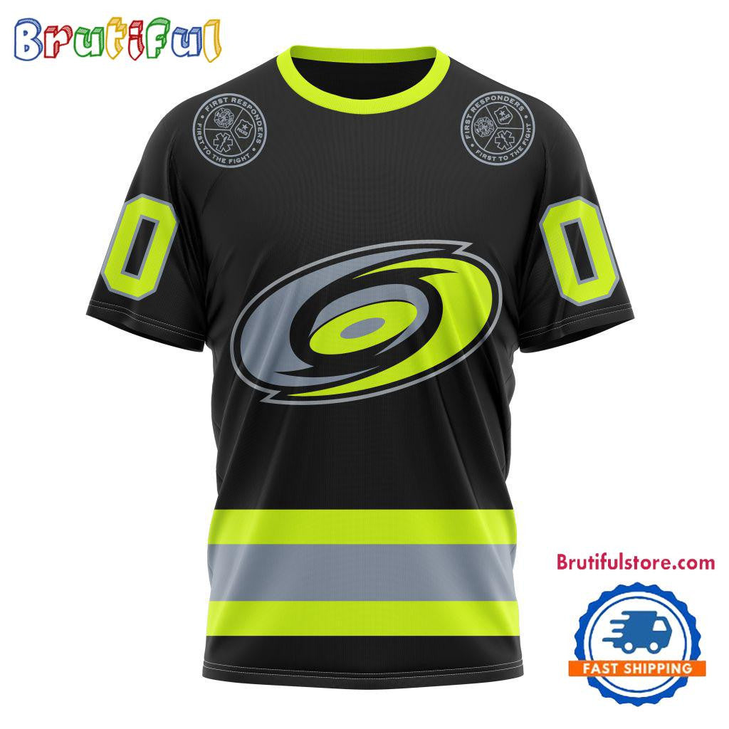 Carolina Hurricanes Specialized FireFighter Uniforms Color Design Custom Name Number All Over Printed T-shirt - Black