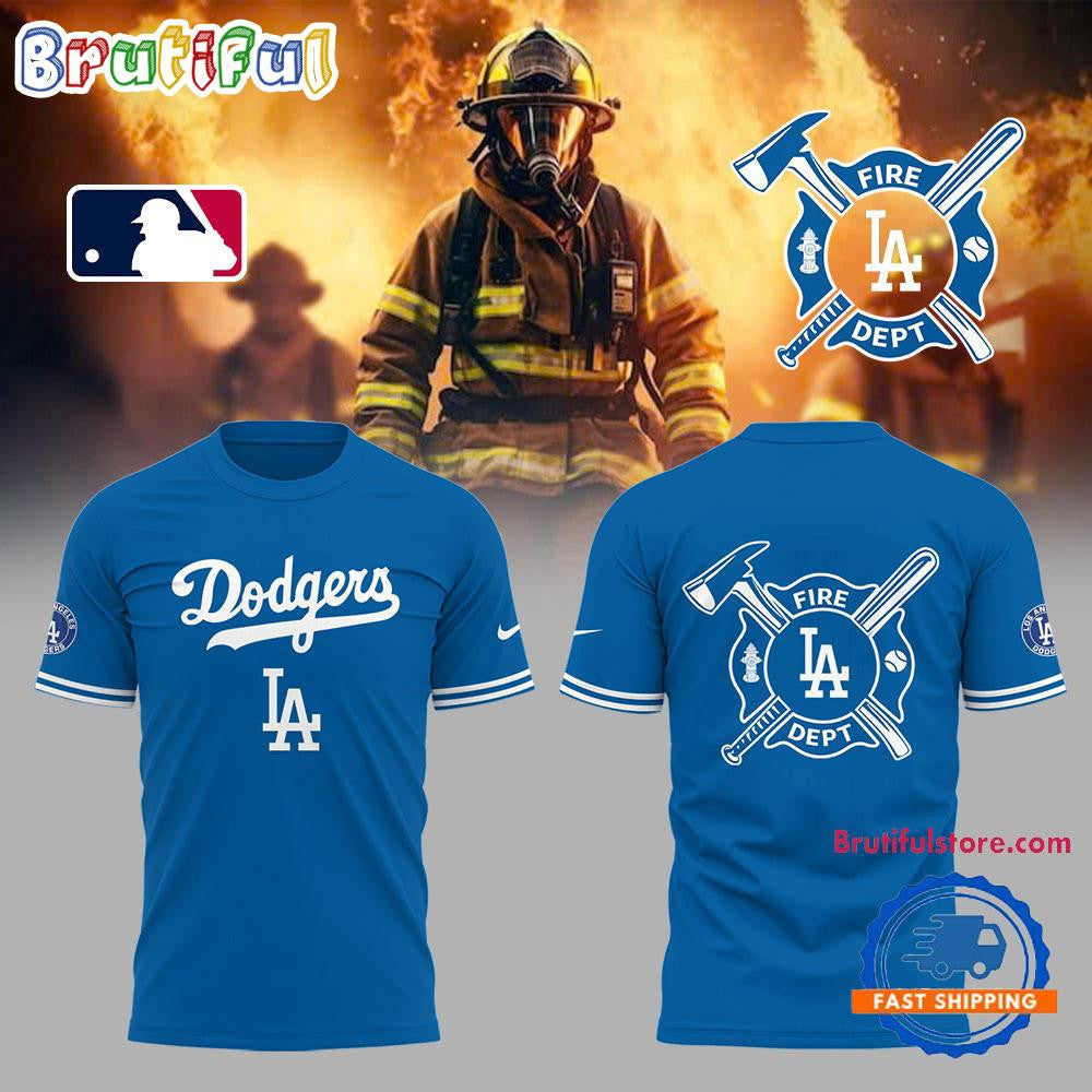 Los Angeles Dodgers x Firefighter Appreciation Night All Over Printed T-shirt - Blue