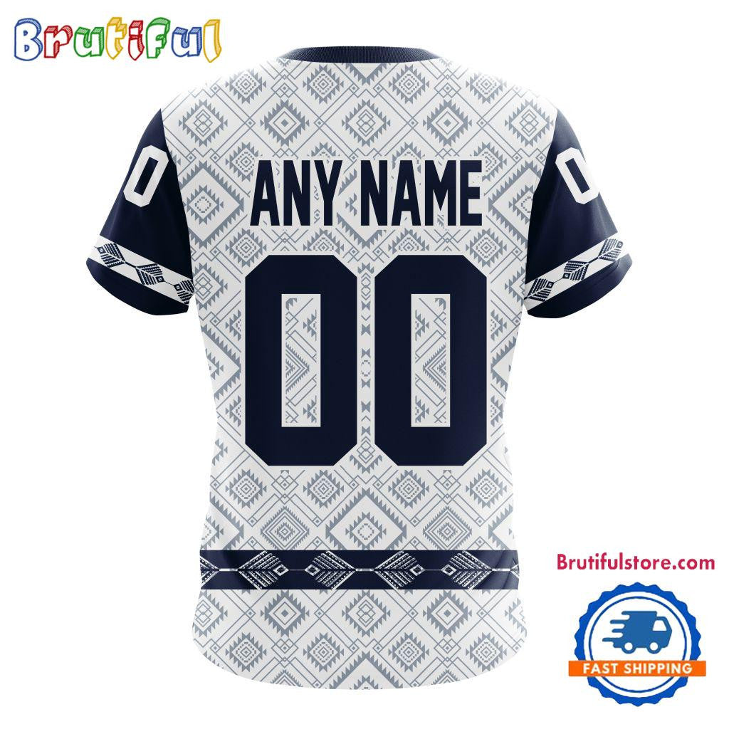 Winnipeg Jets Hockey Team Native Heritage Design Custom Name Number All Over Printed T-shirt - White