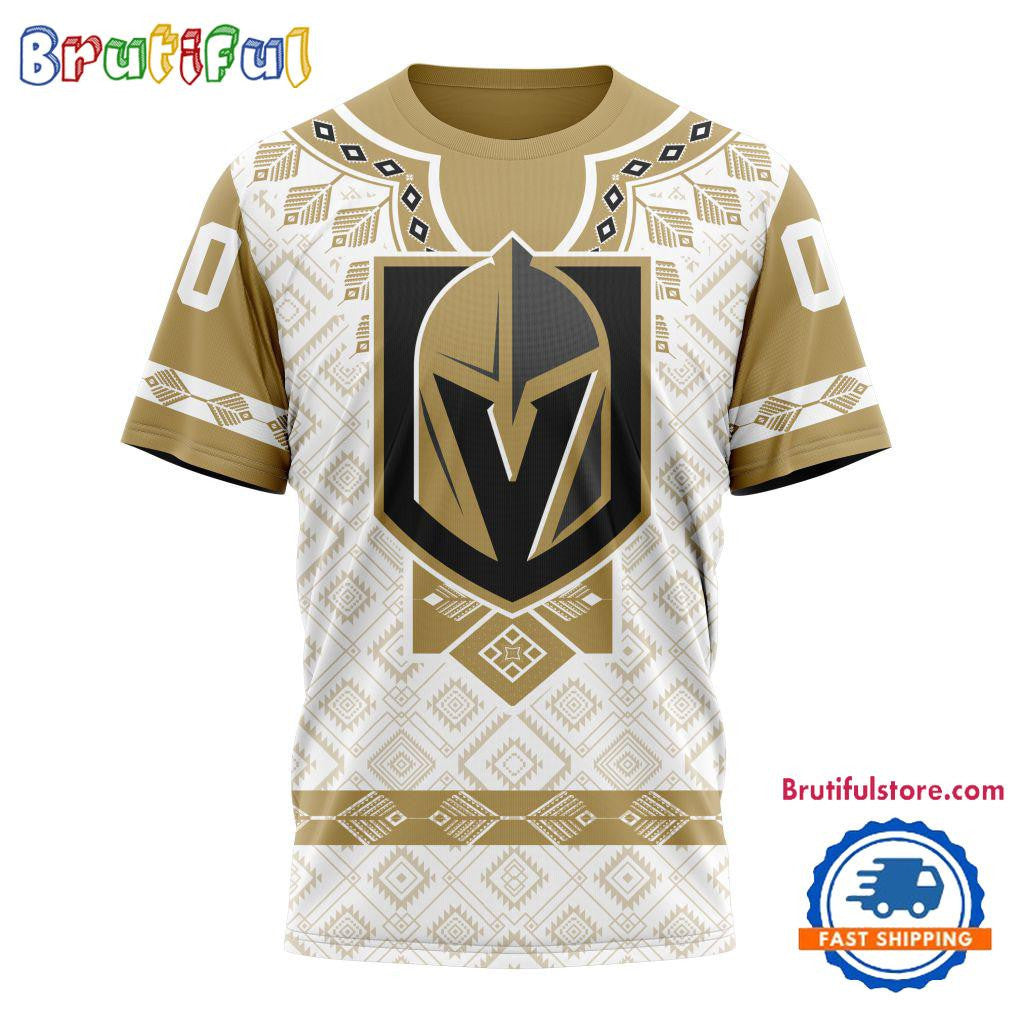 Vegas Golden Knights Hockey Team Native Heritage Design Custom Name Number All Over Printed T-shirt - White