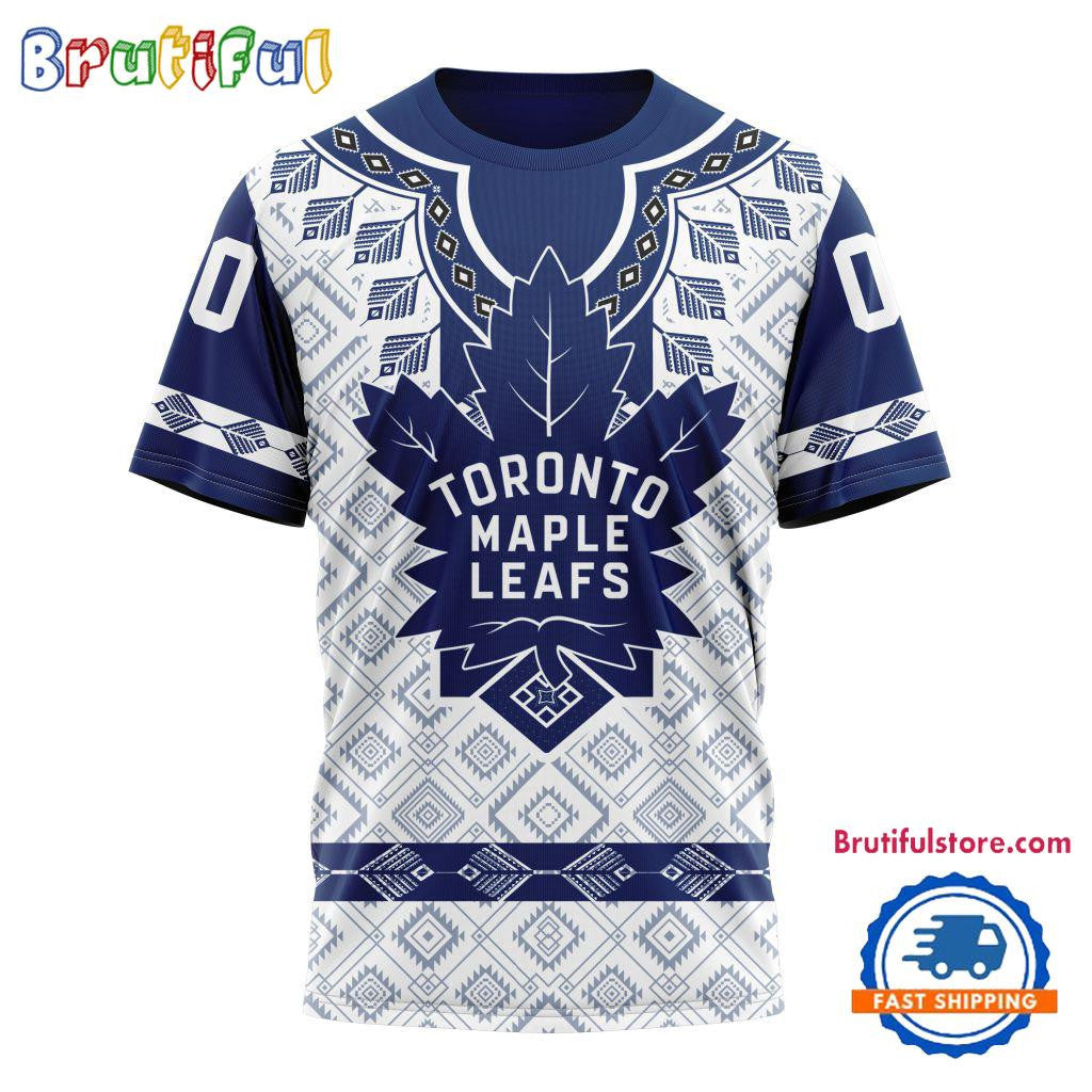Toronto Maple Leafs Hockey Team Native Heritage Design Custom Name Number All Over Printed T-shirt - White