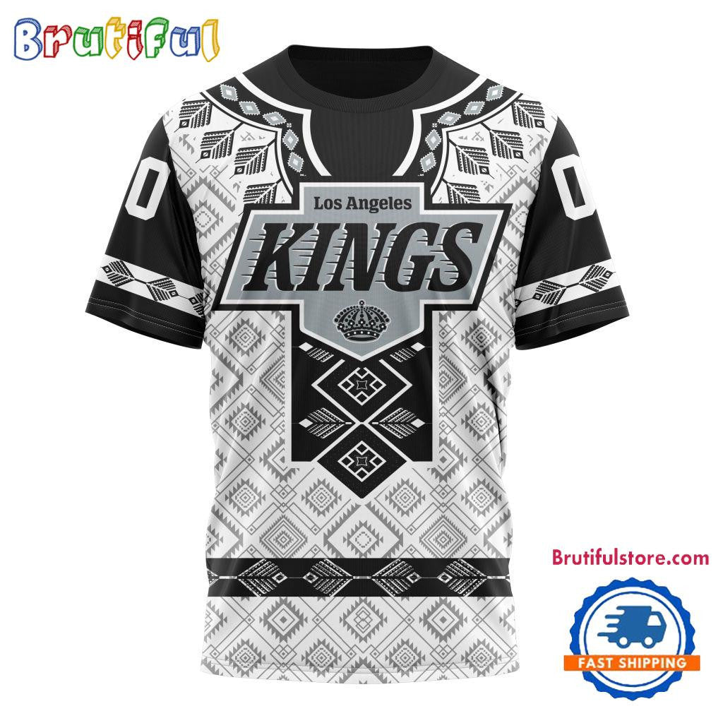 Los Angeles Kings Hockey Team Native Heritage Design Custom Name Number All Over Printed T-shirt - White