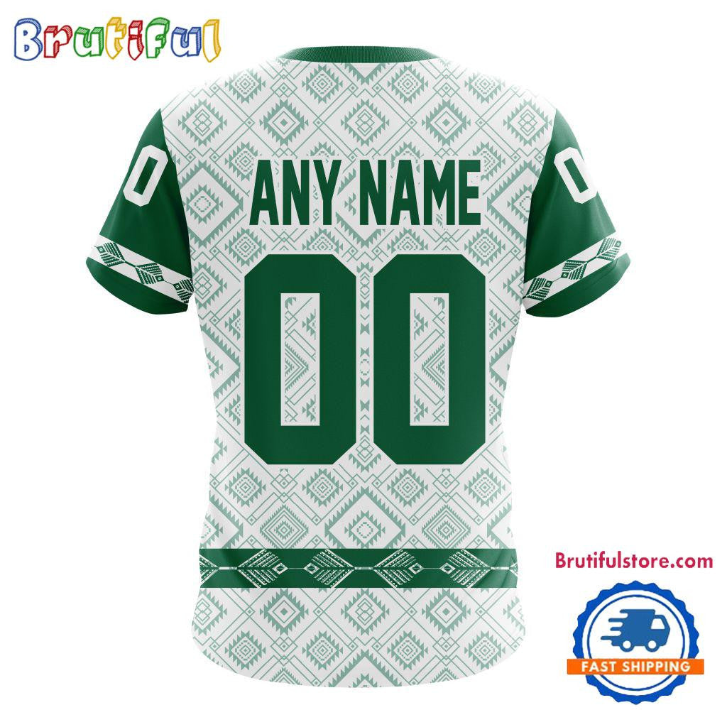 Dallas Stars Hockey Team Native Heritage Design Custom Name Number All Over Printed T-shirt - White