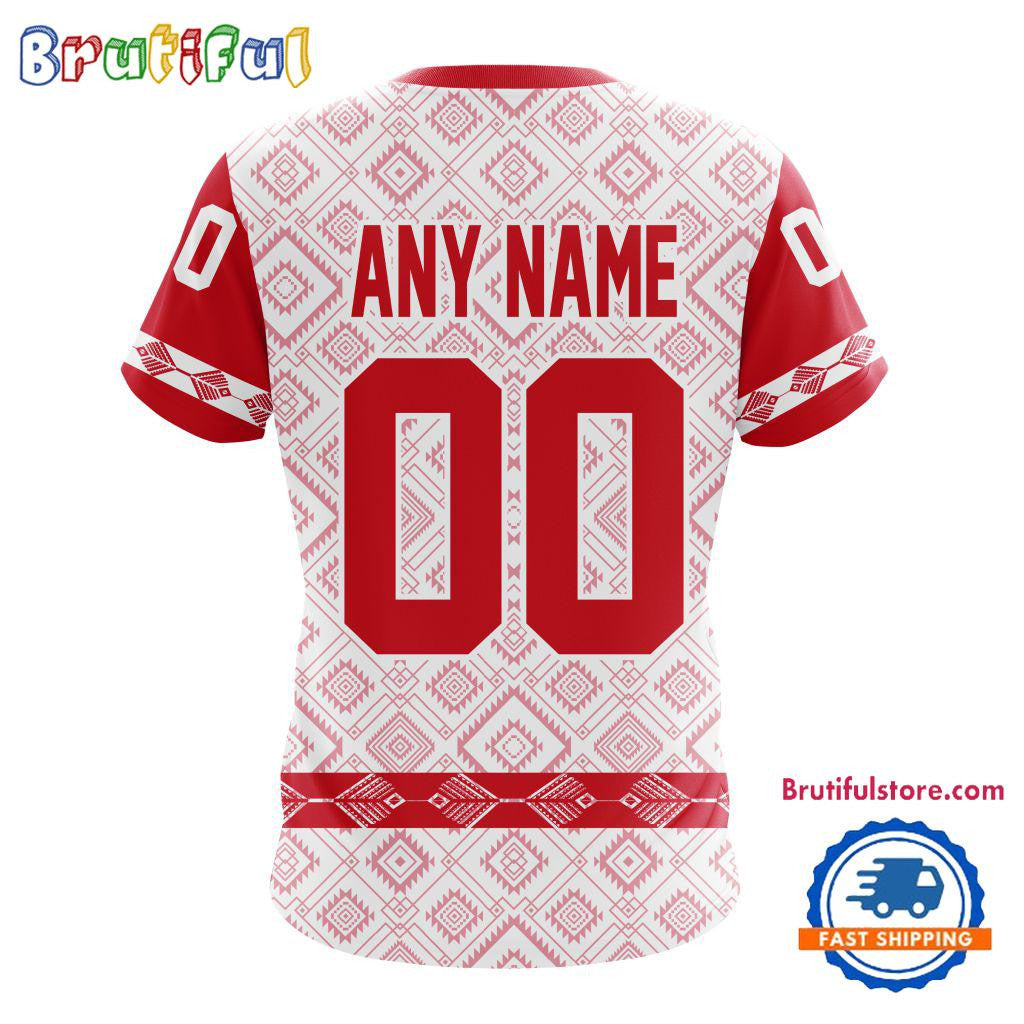 Chicago Blackhawks Hockey Team Native Heritage Design Custom Name Number All Over Printed T-shirt - White