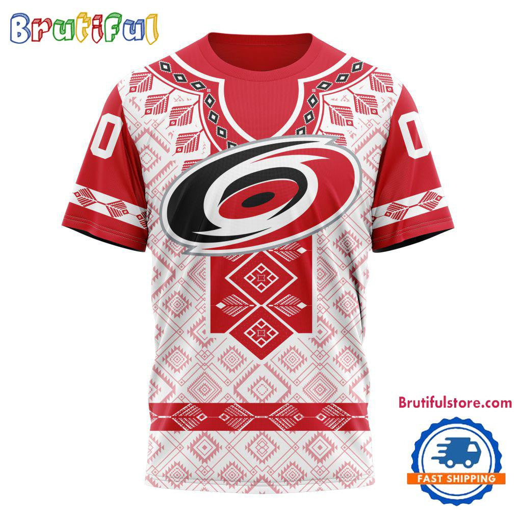 Carolina Hurricanes Hockey Team Native Heritage Design Custom Name Number All Over Printed T-shirt - White