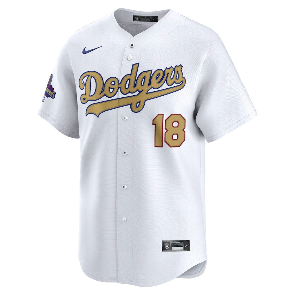 Yoshinobu Yamamoto 18 Los Angeles Dodgers 2025 Gold Collection Limited Men Jersey - White