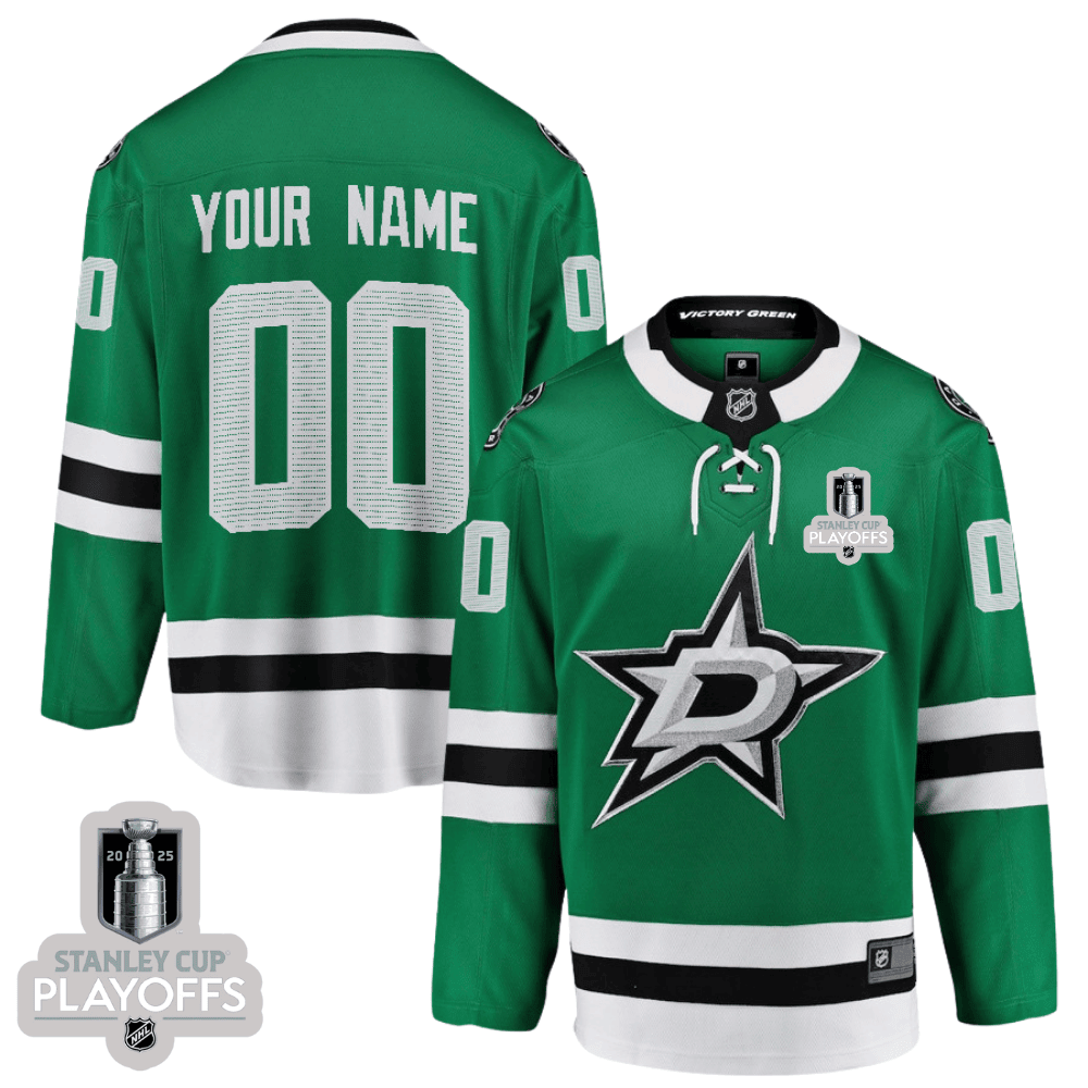 Dallas Stars 2025 NHL Playoffs Patch Home Men Custom Jersey - Green