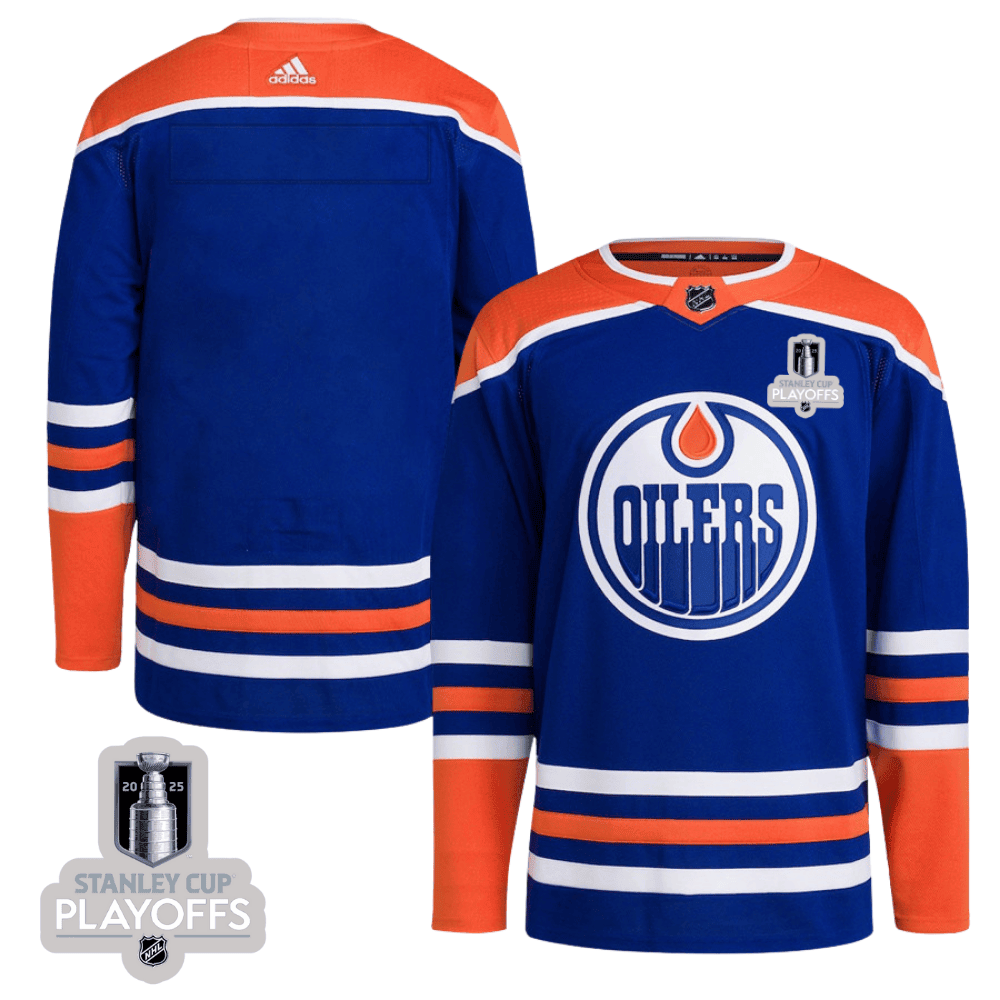 Edmonton Oilers 2025 NHL Playoffs Patch Home Men Jersey - Blue
