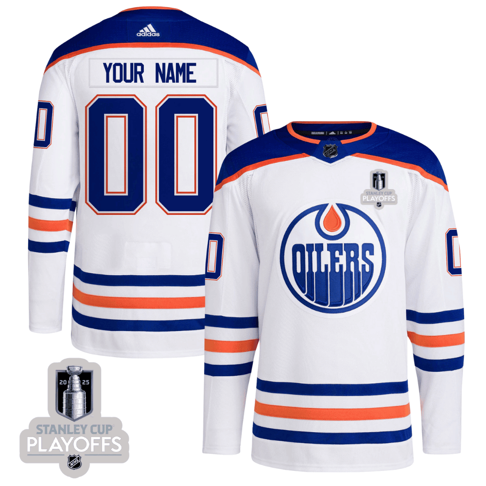 Edmonton Oilers 2025 NHL Playoffs Patch Away Men Custom Jersey - White