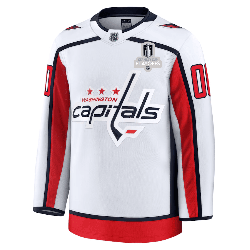 Washington Capitals 2025 NHL Playoffs Patch Away Men Custom Jersey - White