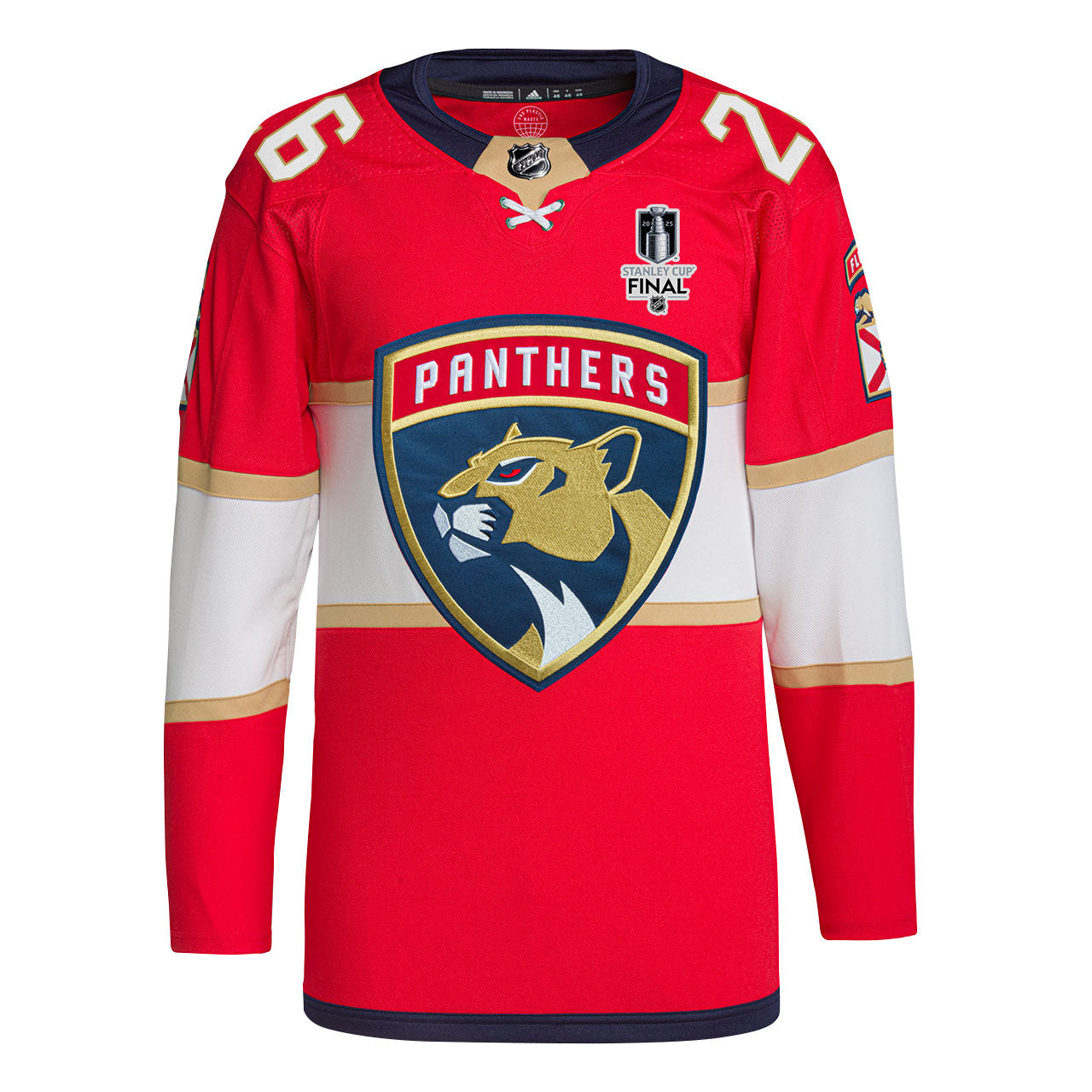 Uvis Balinskis 26 Florida Panthers 2025 STANLEY CUP Final Patch Home Men Jersey - Red